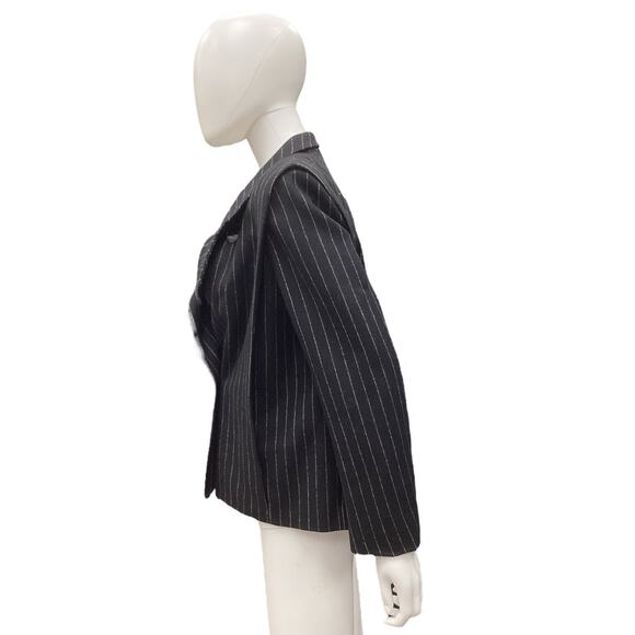 Searle Women’s Blazer Size M Wool Pinstripe Buttons Shoulder PadsBlackAnd White - Picture 2 of 4